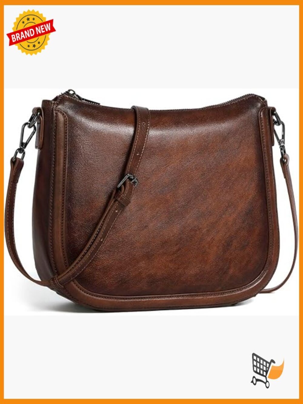 Genuine Leather Crossbody Hobo Bag with 2 Straps